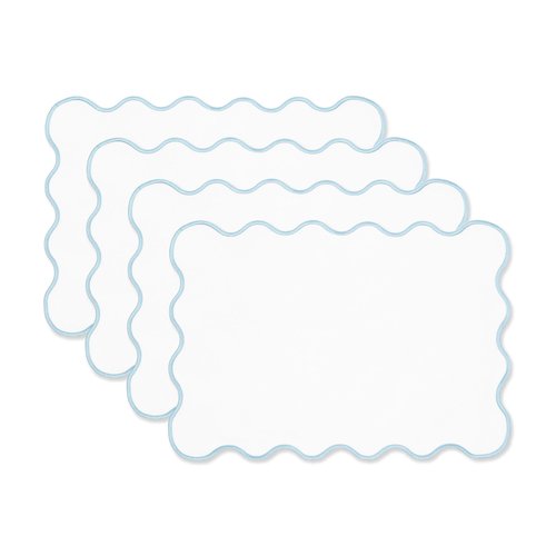 Hofdeco Premium Coastal Patio Indoor Outdoor Placemat Set of 4, 14"x19" Double-Layered, Waterproof Cloth Placemat for Kitchen or Dining Table. Baby Blue Embroidered Solid A