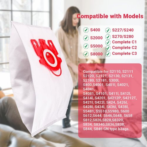 Hongfa Canister Vacuum Cleaner Bags for Miele Type FJM, 15 Packs AirClean 3D Efficiency Dust Bag Compatible with Miele Compact C2 Compact C1 S6000-S6999 S4000-S4999,S700 S500-S578 Vacuum Cleaner