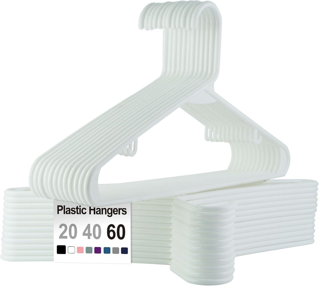 Plastic Hangers | Sturdy Space-Saving Design with Built-in Hooks - 20 Pack for Closet Organization