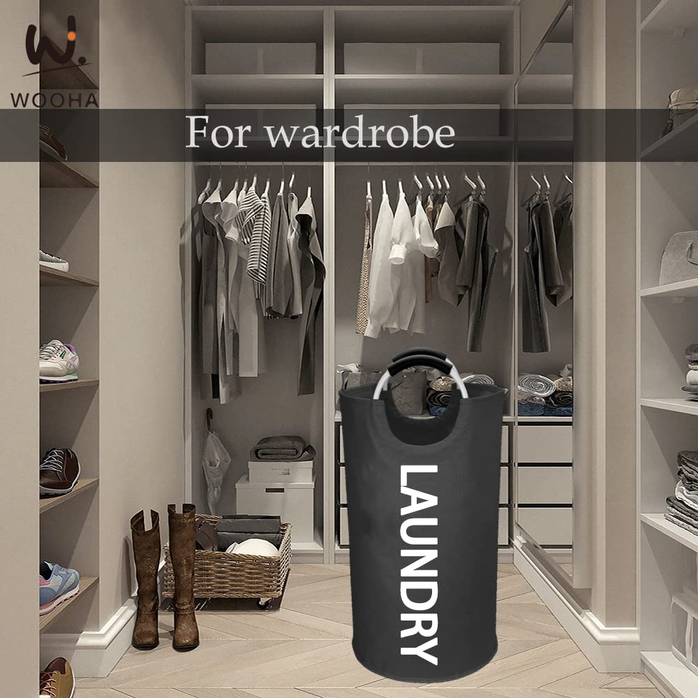 WOOHA 95L Large laundry baskets, Tall Clothes Baskets Folding Washing Bin Foldable Fabric Hamper Bags for Bedroom, Closet,Bathroom,College,laundry bag, black