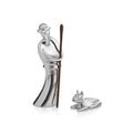Nambé Miniature Nativity Shepherd & Lamb Set - Designed by Alvaro Uribe, Holiday Collectible Figurines for Nativity Scene Display - 4.5” H Shepherd & 1” H Lamb in Nambé Alloy and Acacia Wood