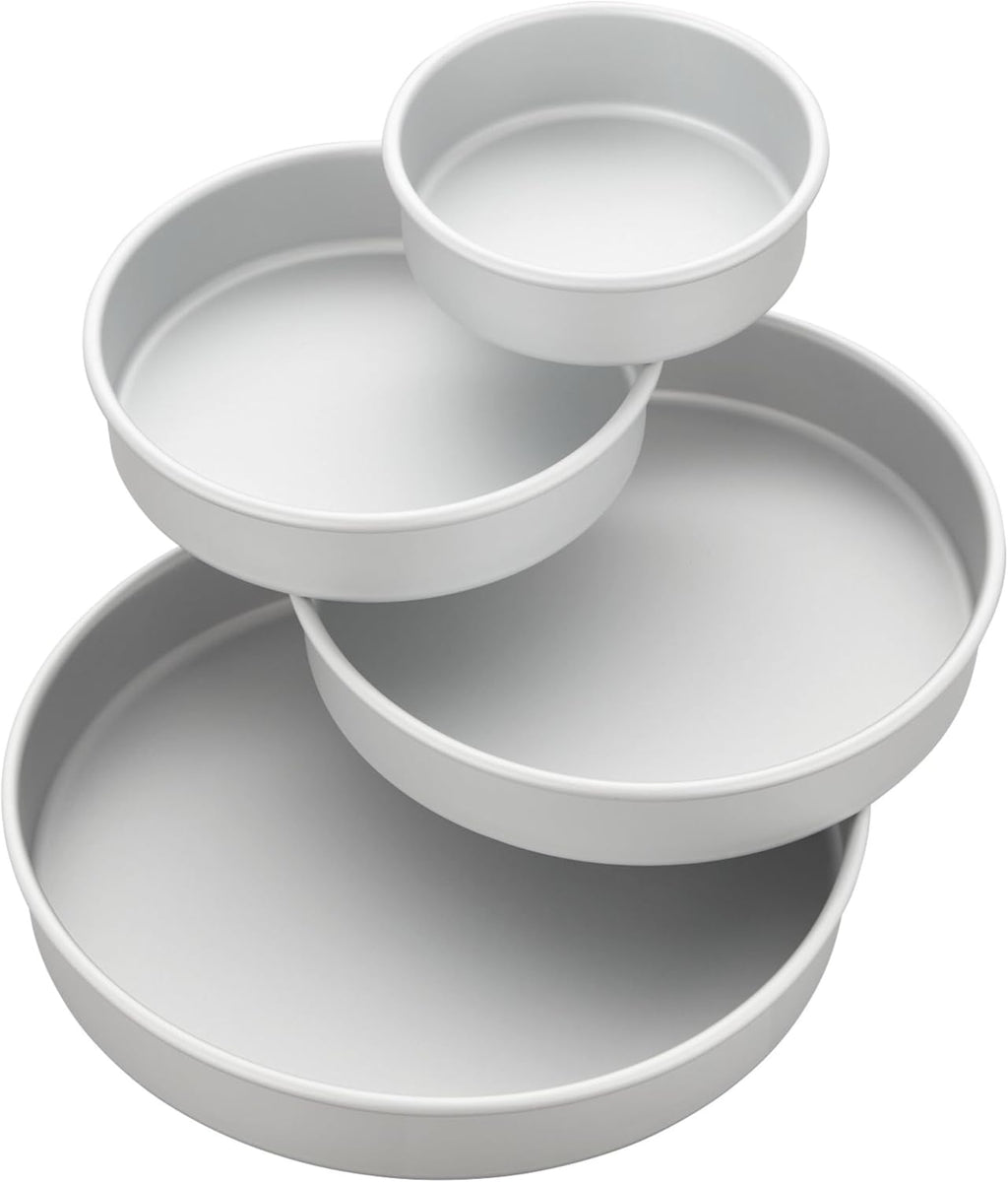 Wilton Round Tiered Cake Pan Set - Durable Anodized Aluminum for Even Heat Distribution - 6, 8, 10 & 12 Inch (Pack of 4)