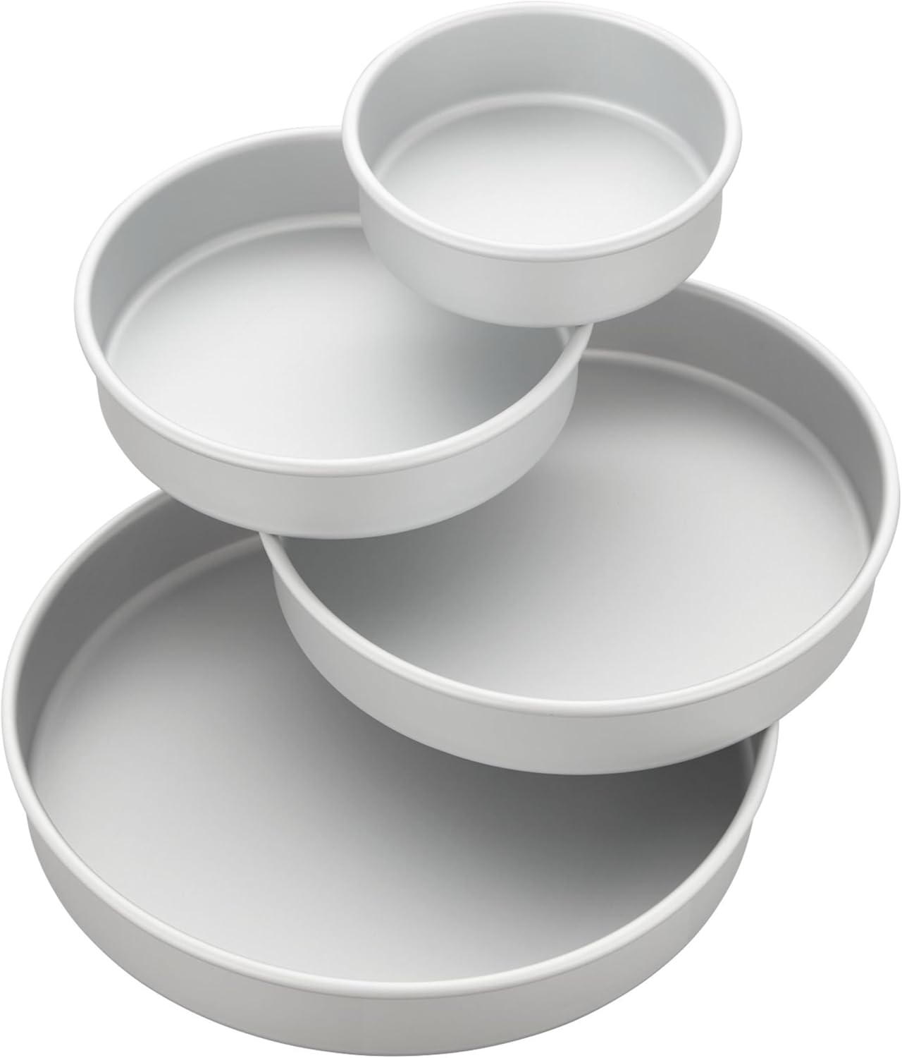 Wilton Round Tiered Cake Pan Set - Durable Anodized Aluminum for Even Heat Distribution - 6, 8, 10 & 12 Inch (Pack of 4)