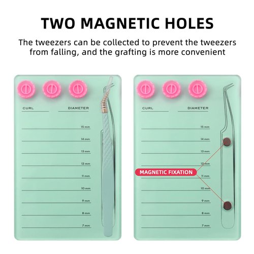 Mekupeu Acrylic Eyelash Extension Pallet Kits, Grafting False Eyelash Organizer Extension Pad Lash Tray,Magnetic Tweezer Holder - Durable Eyelash Extension Storage Organizer (Pink sets)
