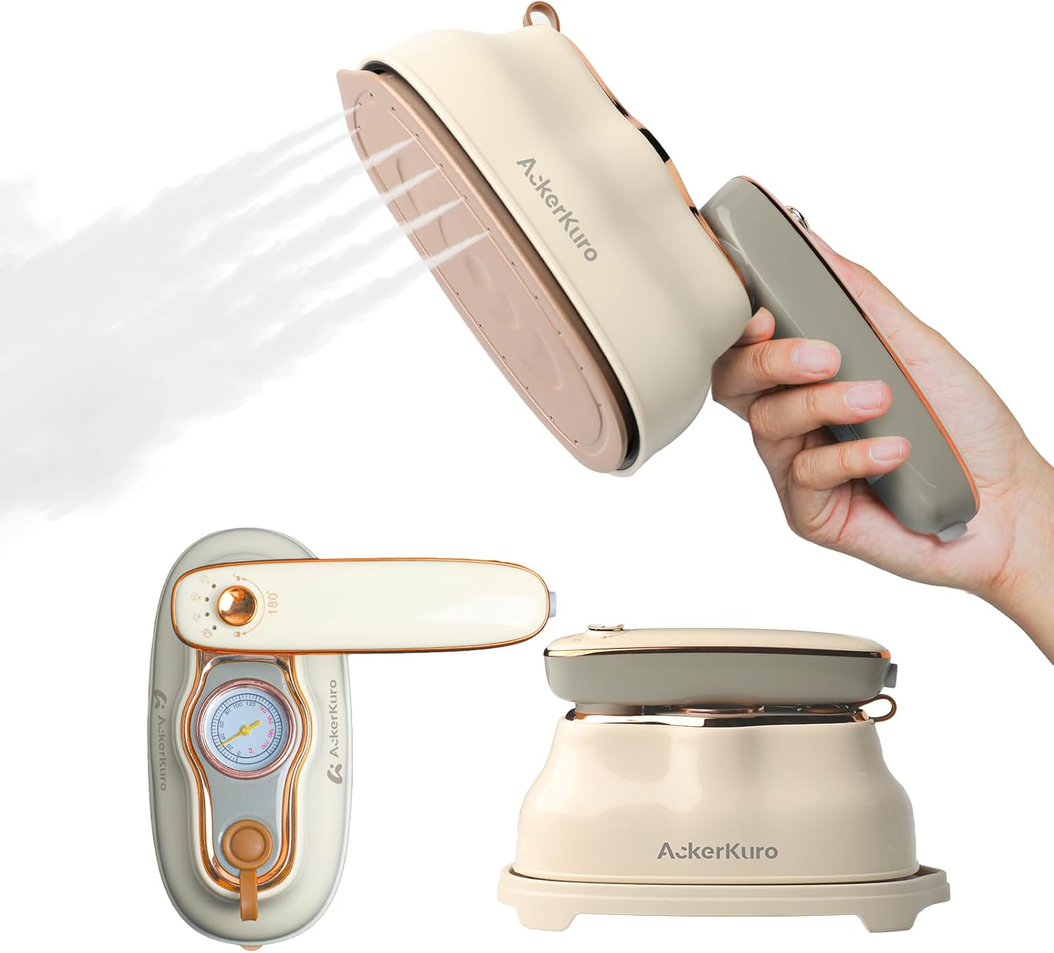 Skiennix Portable Handheld Clothes Steamer - 1200W Fast Heat Up, 200ml Tank, 3 Modes, Beige