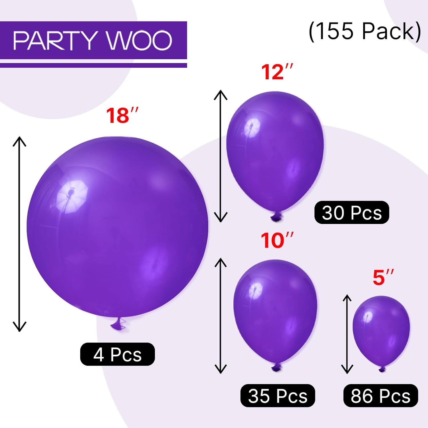 PartyWoo Dark Purple Balloons - 155-Piece Balloon Arch Kit for Birthday & Baby Shower Decor | 5-18 Inch Sizes