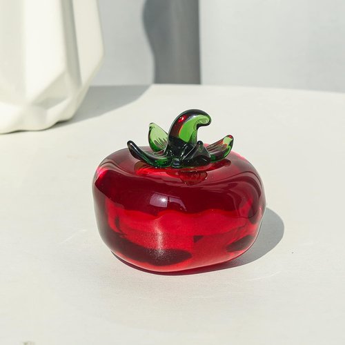 LONGWIN Glass Mini Tomatoes Figurines - Collectible Crystal Fruit Decor for Tabletop Centerpieces