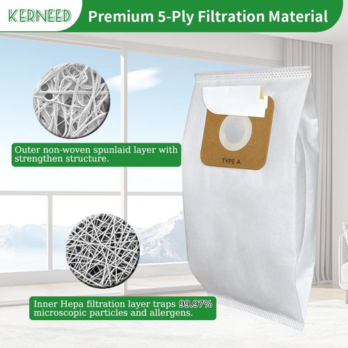 5 Pack Type A HEPA Vacuum Bags for Riccar Most Vibrance, R-Series, 2000/4000 Series & Simplicity Symmetry, S20EZM, 5000/6000 Series Upright Vacuum Cleaners, Part RAH-6/SAH-6