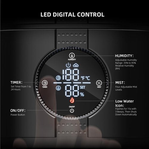 Spider Farmer New 450ml/h Humidifier for Plants Grow Tent Large Room, GGS Smart Customized Humidity Control Cool Mist with Extendable Targeting Hose and Temp & Humidity Probe Indoor Black 5L (Upgrade)