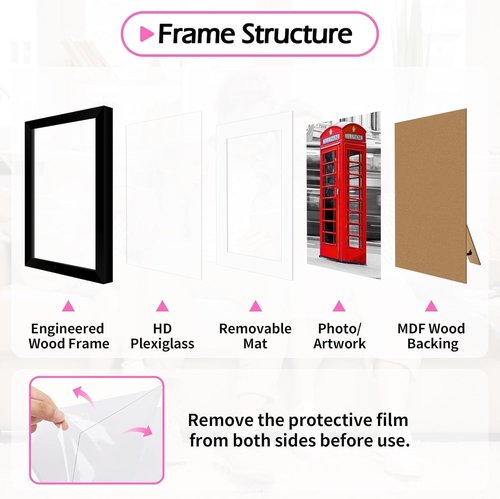 HOMERHYME 8x10 Picture Frame Set of 8 - Black Photo Frames for Tabletop or Wall Display | Fits 5x7 with Mat or 8x10 Without
