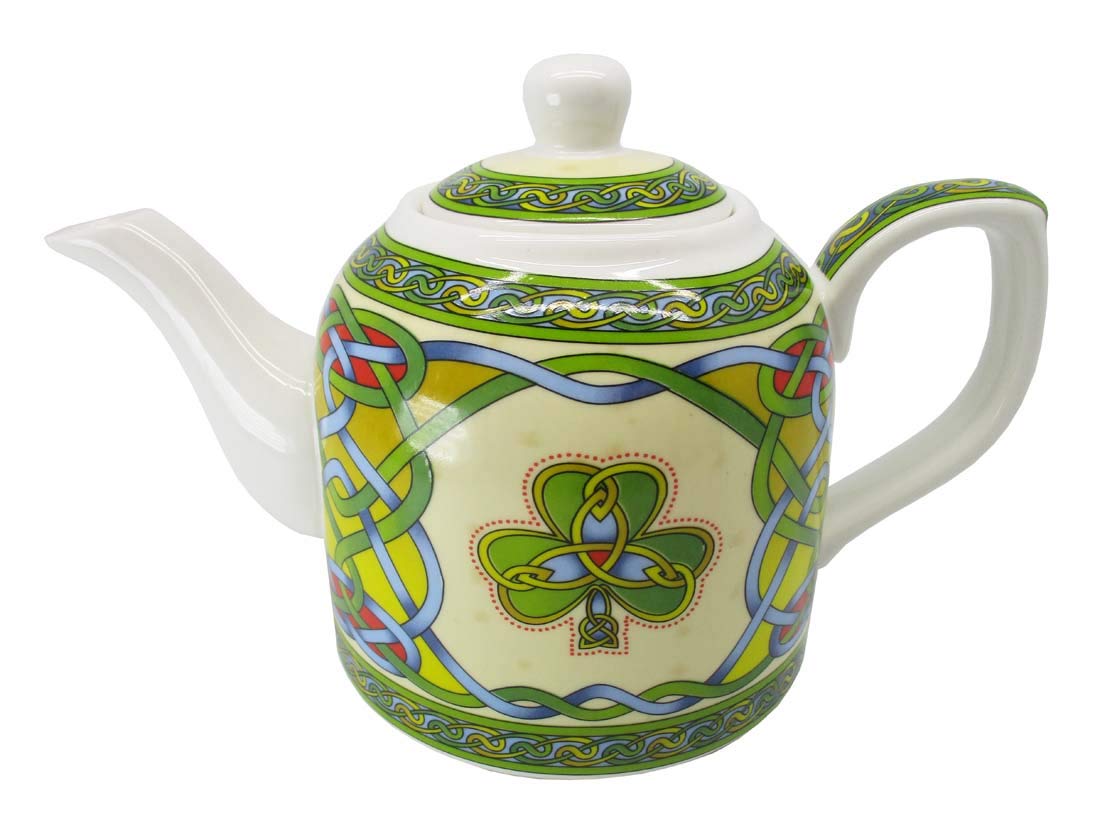 Royal Tara Set of Irish Shamrock Cup 1 Shamrock Porcelain Teapot Tea Bag Holder - Irish Tea Pot Celtic Knot Tea Kettle with Removable Lid (Teapot 2Mugs and Tea Bag Holder)