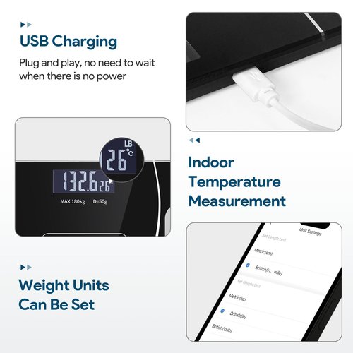 Smart Weighing Scale, Bluetooth Smart Body Fat Scale, accurately Measures Weight, Body Fat Percentage, Muscle Mass Percentage, BMI, and Other Body Metrics. (Black)