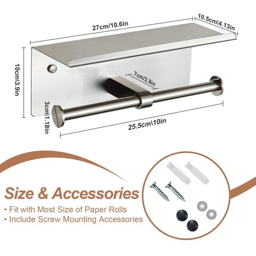 Toilet Paper Holder Wall Mount with Shelf Bjiotun Stainless Steel Toilet Paper Storage Tissue Roll Holder for Bathroom Storage Holds