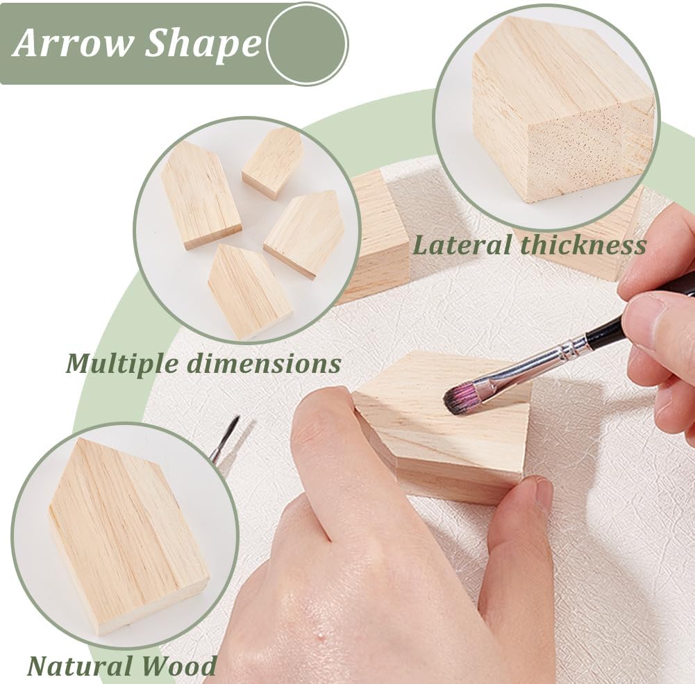 OLYCRAFT Unfinished Wood House Shaped Blocks - 12 Pcs in 4 Sizes for Farmhouse Decor | Crafting & DIY Projects