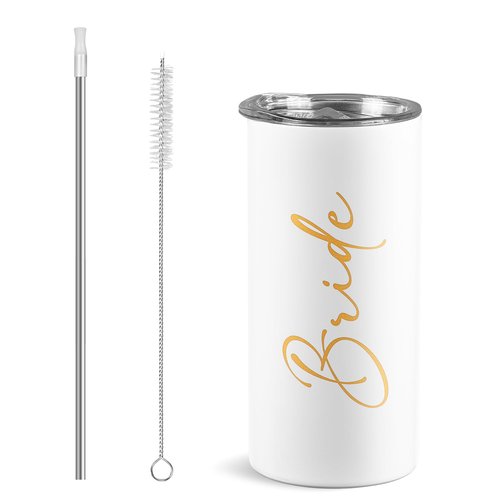 Ugiftcorner Bride Tribe Gifts Set of 4 Cups Bachelorette Party Favors Wedding Gifts for Bridesmaid Bride Stainless Steel Skinny Tumbler with Lid and Straw 15 OZ Pink