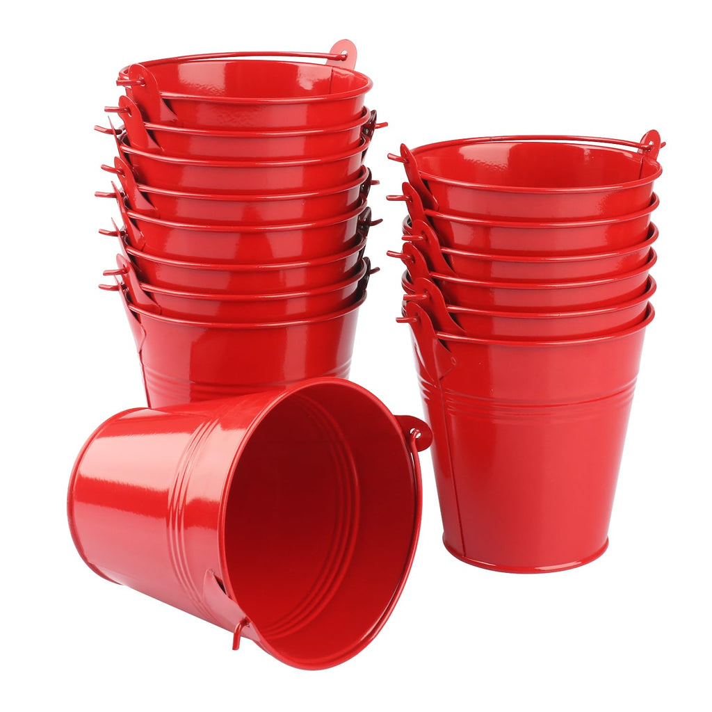 15 Pack 4 Inch Red Iron Pail, Metal Buckets with Handle, Easter Bucket,Pencil Holder and Flower Pots, Used to Carry, Store, or Even Plant, by GENHAKON.