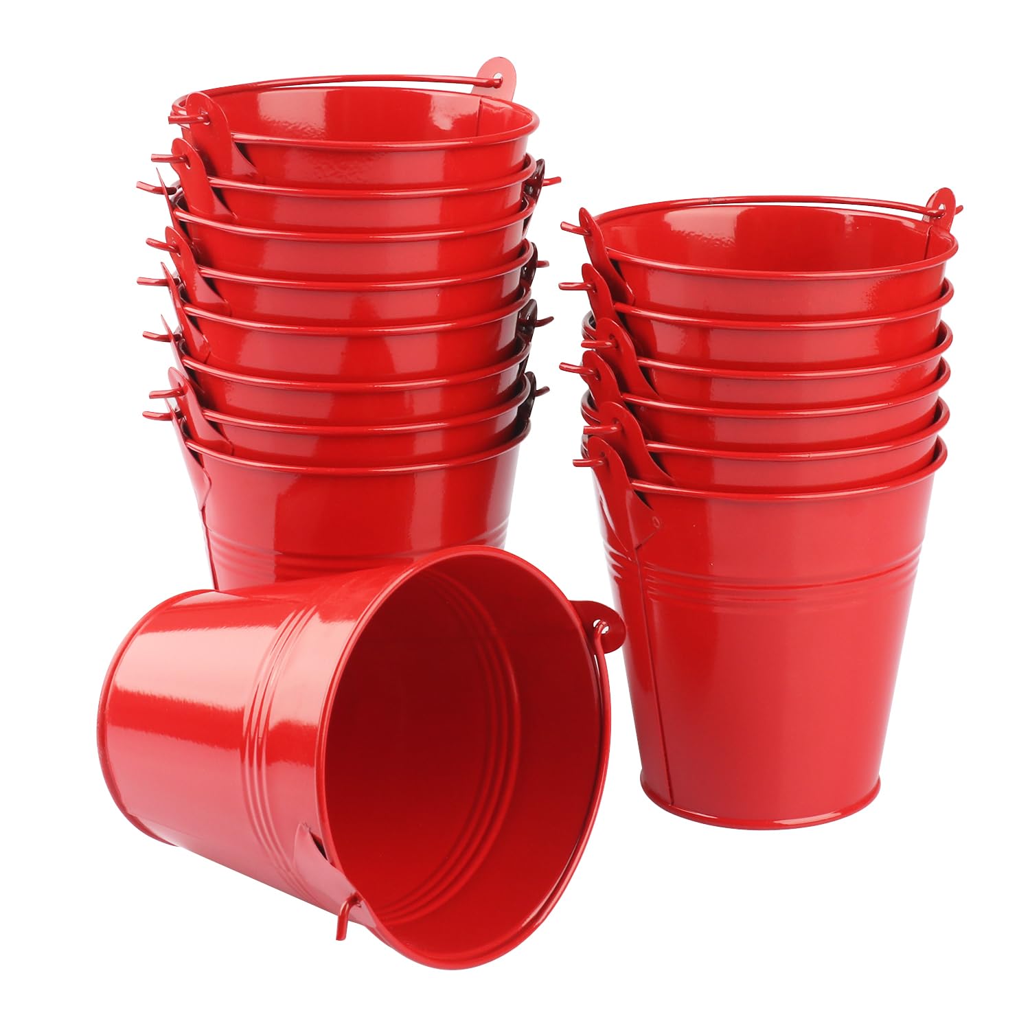 15 Pack 4 Inch Red Iron Pail, Metal Buckets with Handle, Easter Bucket,Pencil Holder and Flower Pots, Used to Carry, Store, or Even Plant, by GENHAKON.