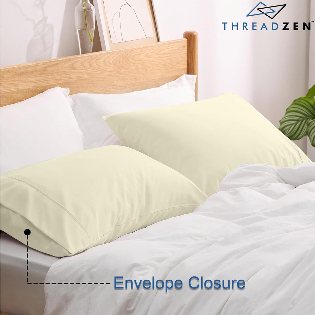 THREADZEN King Pillowcases Set of 2 – 100% Cotton, 600 Thread Count, Soft & Breathable, 21x41 Inches Pillow Covers with Z-Hem & Envelope Closure – Hotel Quality, Easy Care, White