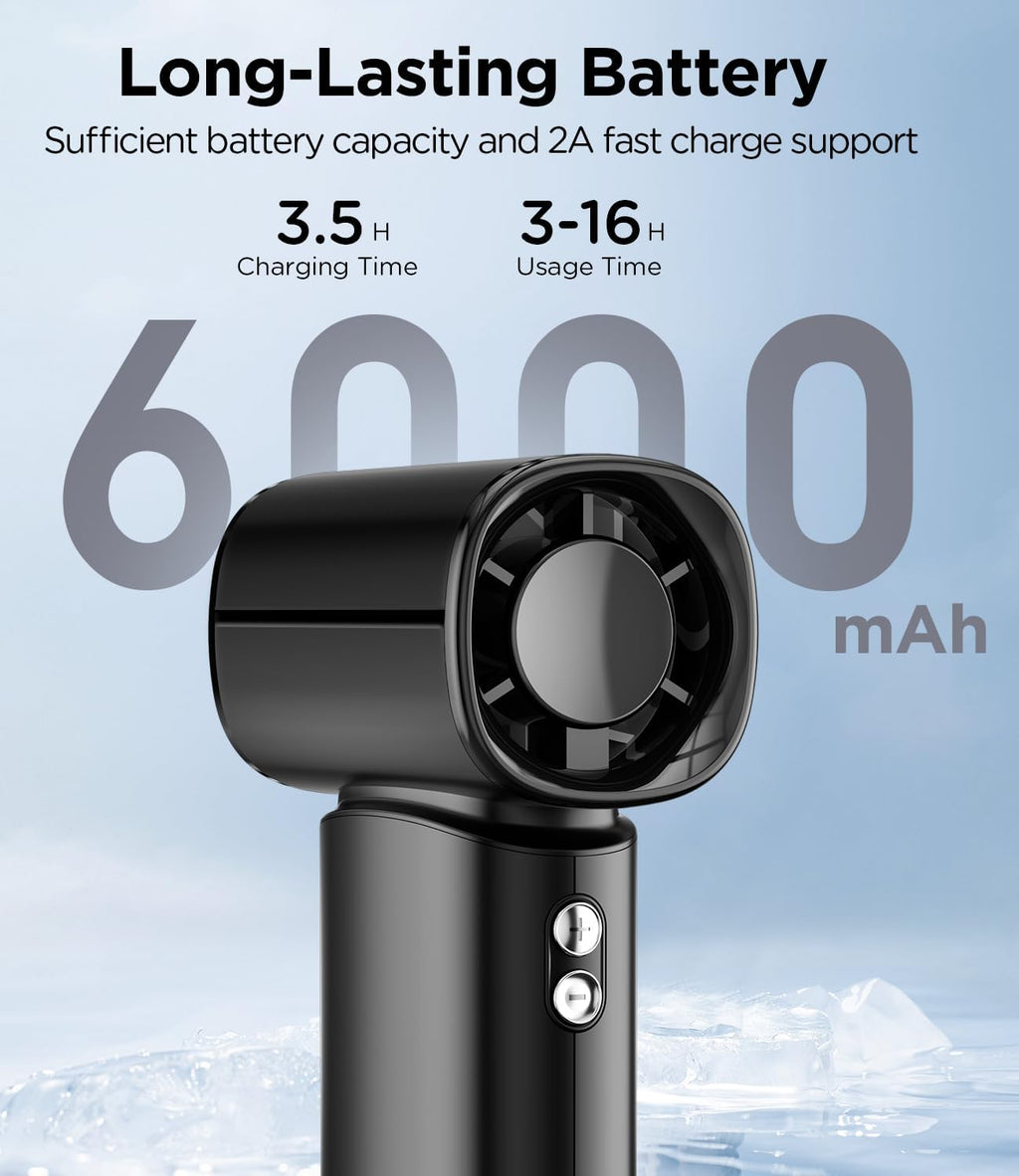 Skiennix Portable Handheld Fan - 100-Speed Adjustable Mini Turbo Fan with 6000mAh Battery | Strong Airflow & LED Display