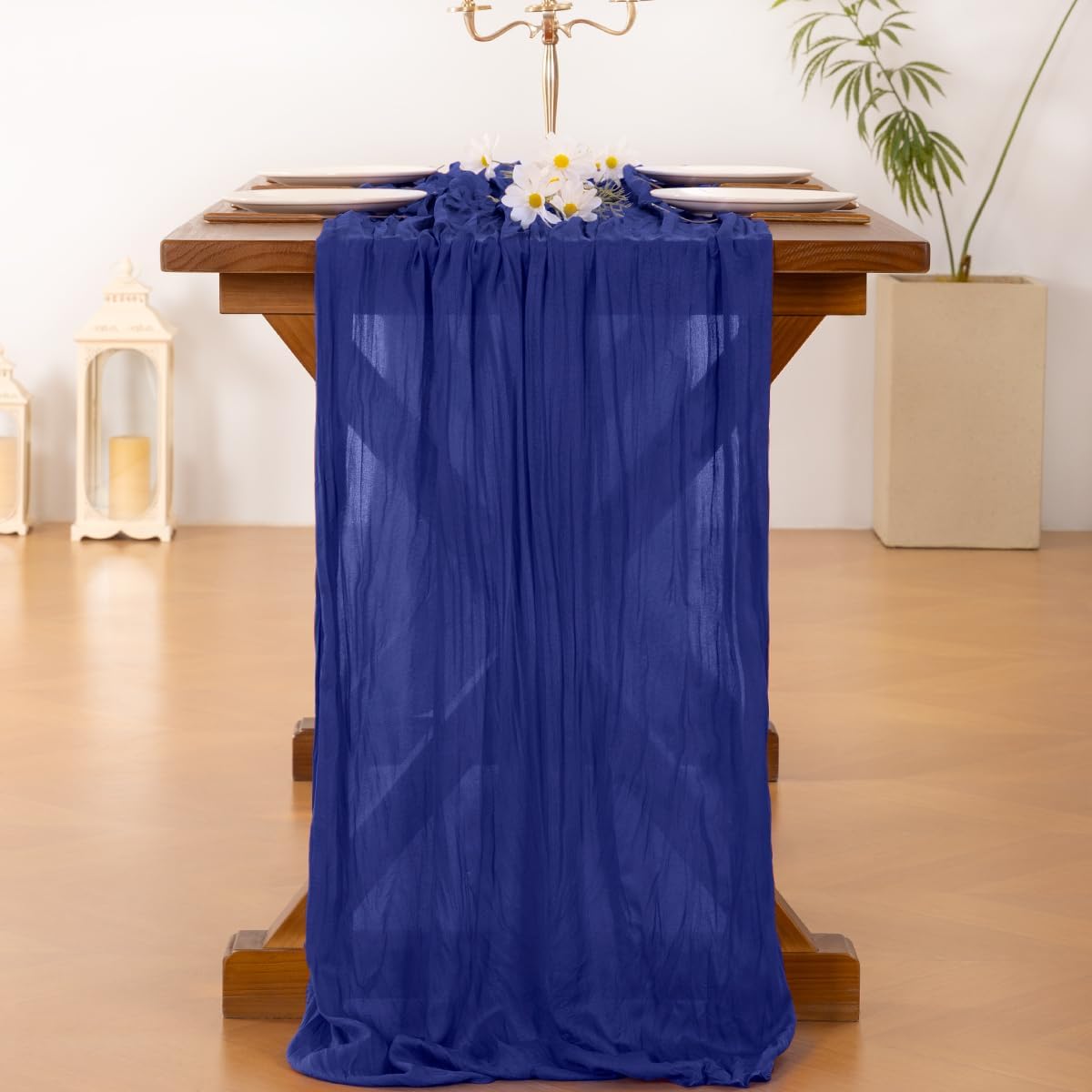 Socomi Cheesecloth Table Runner - Royal Blue Boho Rustic Decor | 120 Inch for Weddings & Events