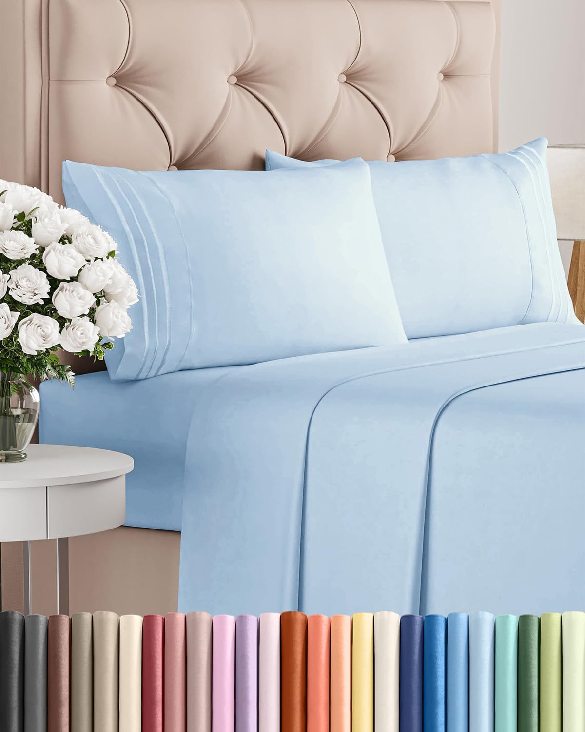 Skiennix Full Size 4-Piece Sheet Set - Comfy Cooling Bed Sheets | Luxury Hotel Quality - Deep Pockets, Soft & Wrinkle-Free - Light Blue