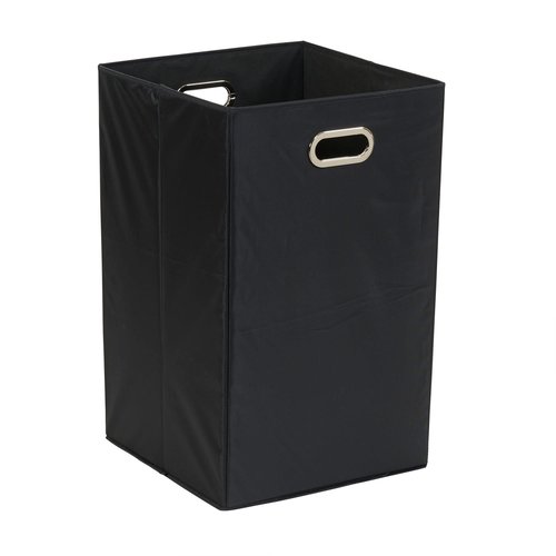 Household Essentials GEN Folding Laundry Hamper, Grommet Handles, Sturdy Fiberboard with Polyester Lining, Quick Set-Up, Squared Shape Saves Space, Black
