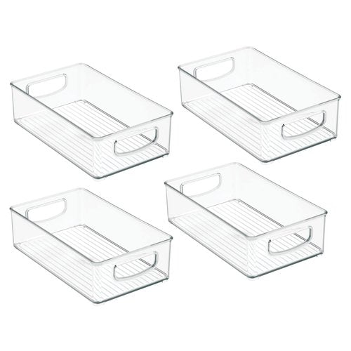 mDesign Plastic Bathroom Storage Container Bins w/ Handles - Closet, Cabinet, Vanity, Cupboard Shelf Organization, Hair Tools Accessory Organizer - Ligne Collection; Clear, 10x6x3 (Pack of 4)