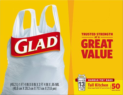 Glad 13 Gal. Tall Kitchen Handle-Tie Bags 50 ct (Pack of 4)