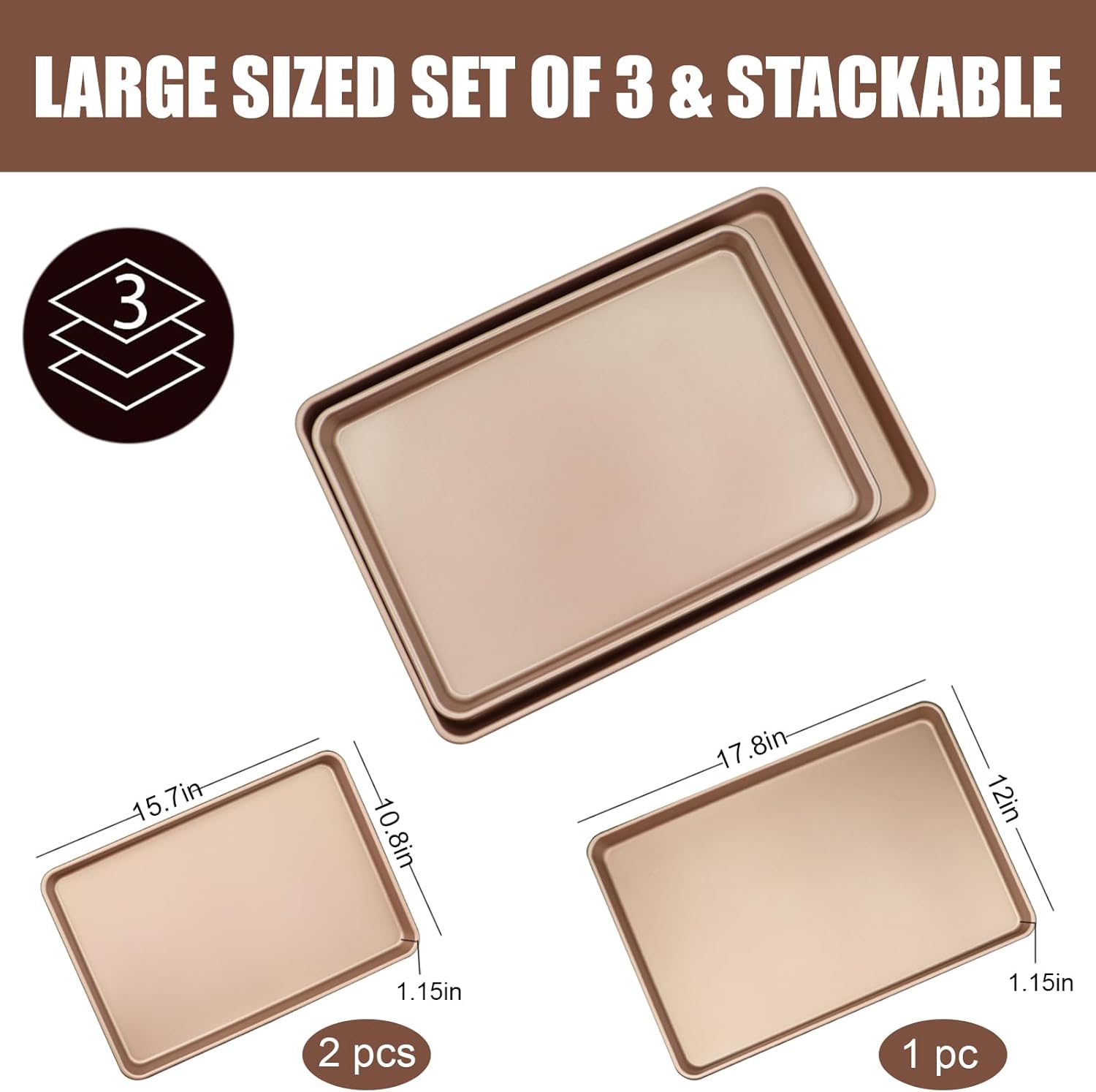 Nonstick Carbon Steel Baking Sheet Set by [Brand Name] - Heavy Duty 3-Pack | Large & Medium Sizes for Perfect Baking