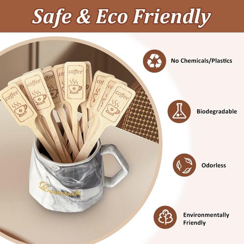 108Pcs 6.3 Inch Kayak Paddle Shaped Wooden Coffee Stirrers - Thick Birch Stir Sticks, Eco-Friendly Biodegradable Beverage Mixer for Coffee, Cocktails, Milk Tea & Hot/Cold Drinks