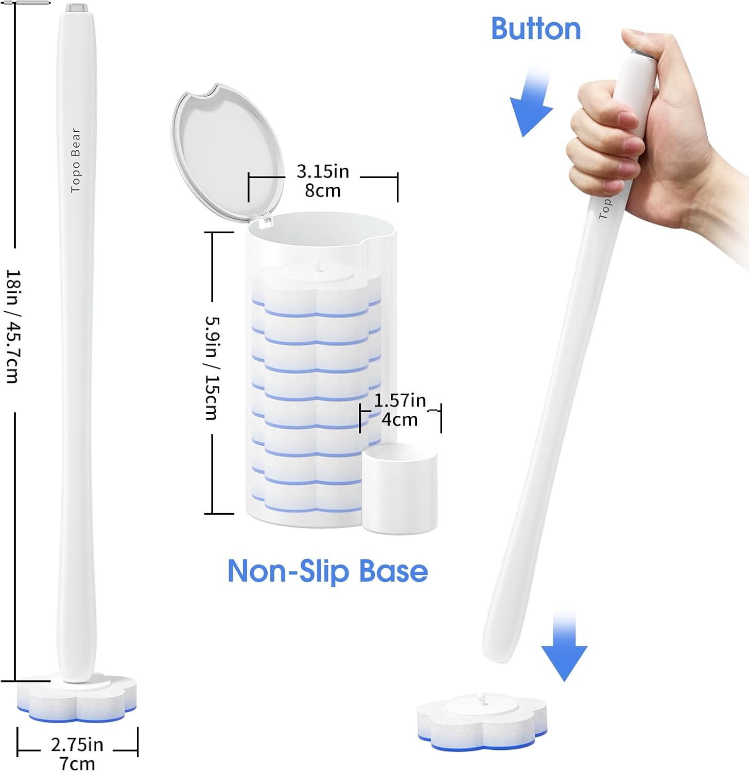 Topo Bear Toilet Bowl Brush - Disposable Cleaner with 40 Refills | Complete Cleaning System Kit
