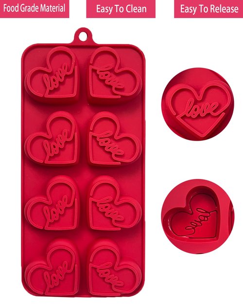 Copzievkae Hearts Chocolate Molds, Heart Ice Cube Tray Mold 16 Cavities Conversation Heart Molds, Silicone Hearts Candy Mold for Chocolate, Candy, Wax Melt, Baking, Candles, Red, 2 Pack