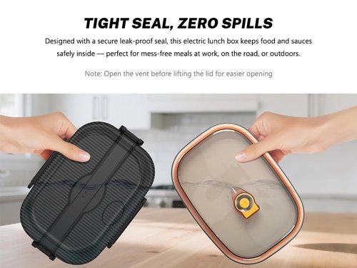 ESOHOT Heated Lunch Box,120W Electric Lunch Box for Adults with 1.5L 304 Stainless Steel Container, 12V/24V/110V Lonchera Eléctrica Portátil for Travel,Work,Car,Truck (Pure Black, 1.5L)