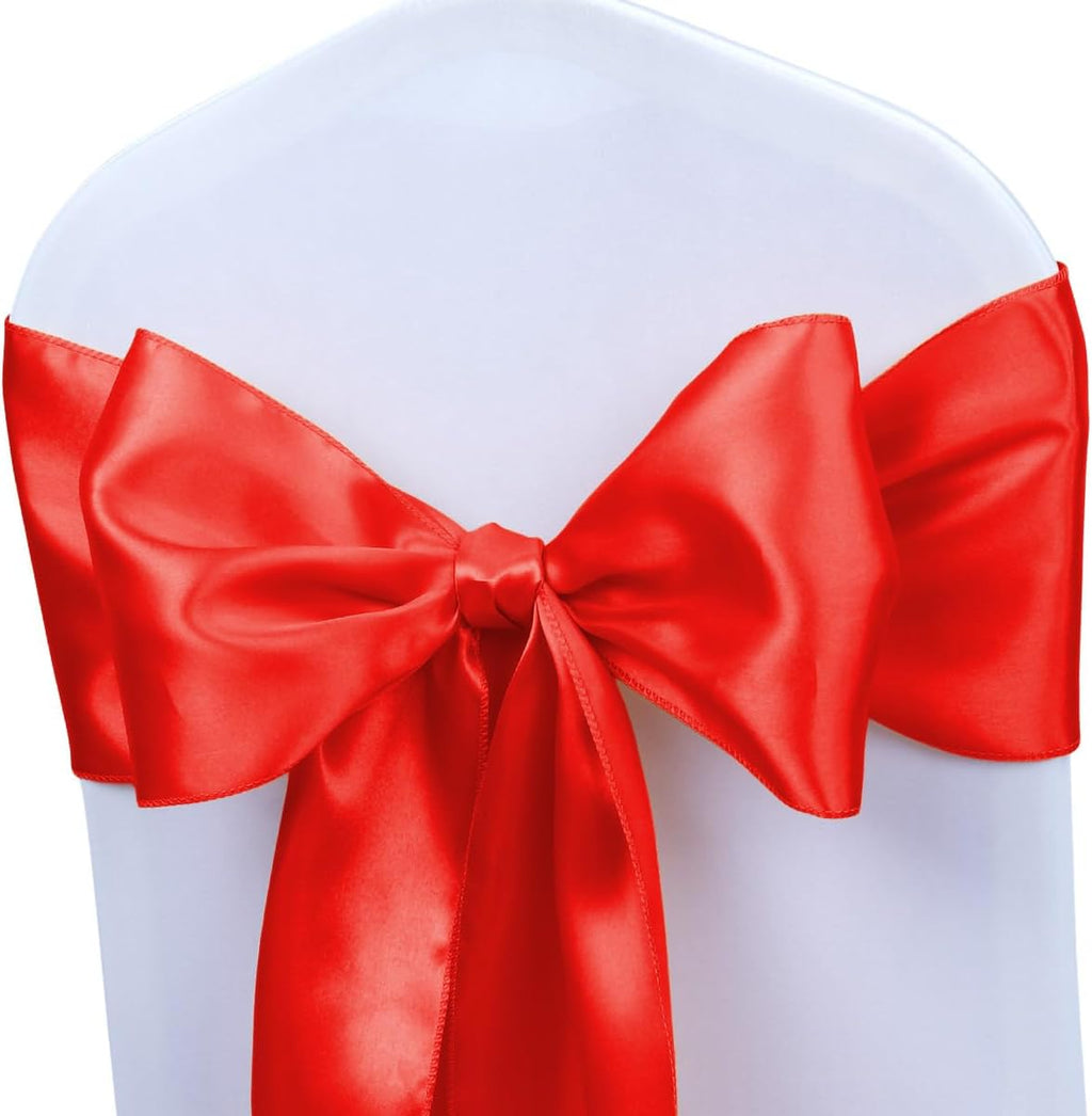 Babenest Satin Chair Sashes - Upgraded 50 Pcs Ribbons & Bows for Weddings, Parties & Events | Red