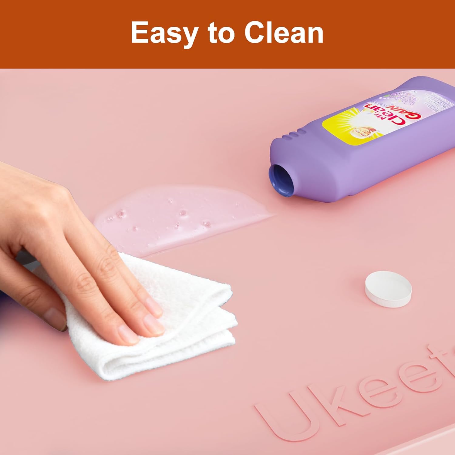 Ukeetap Extra Thick Silicone Mat - Waterproof Under Sink Mat for Kitchen & Bathroom | 34" x 22", Pink