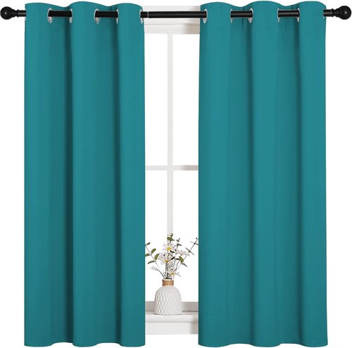 NICETOWN Blackout Curtains - Thermal Insulated Room Darkening Panels for Kids & Modern Bedrooms | Peacock Teal, 45" Length, Set of 2