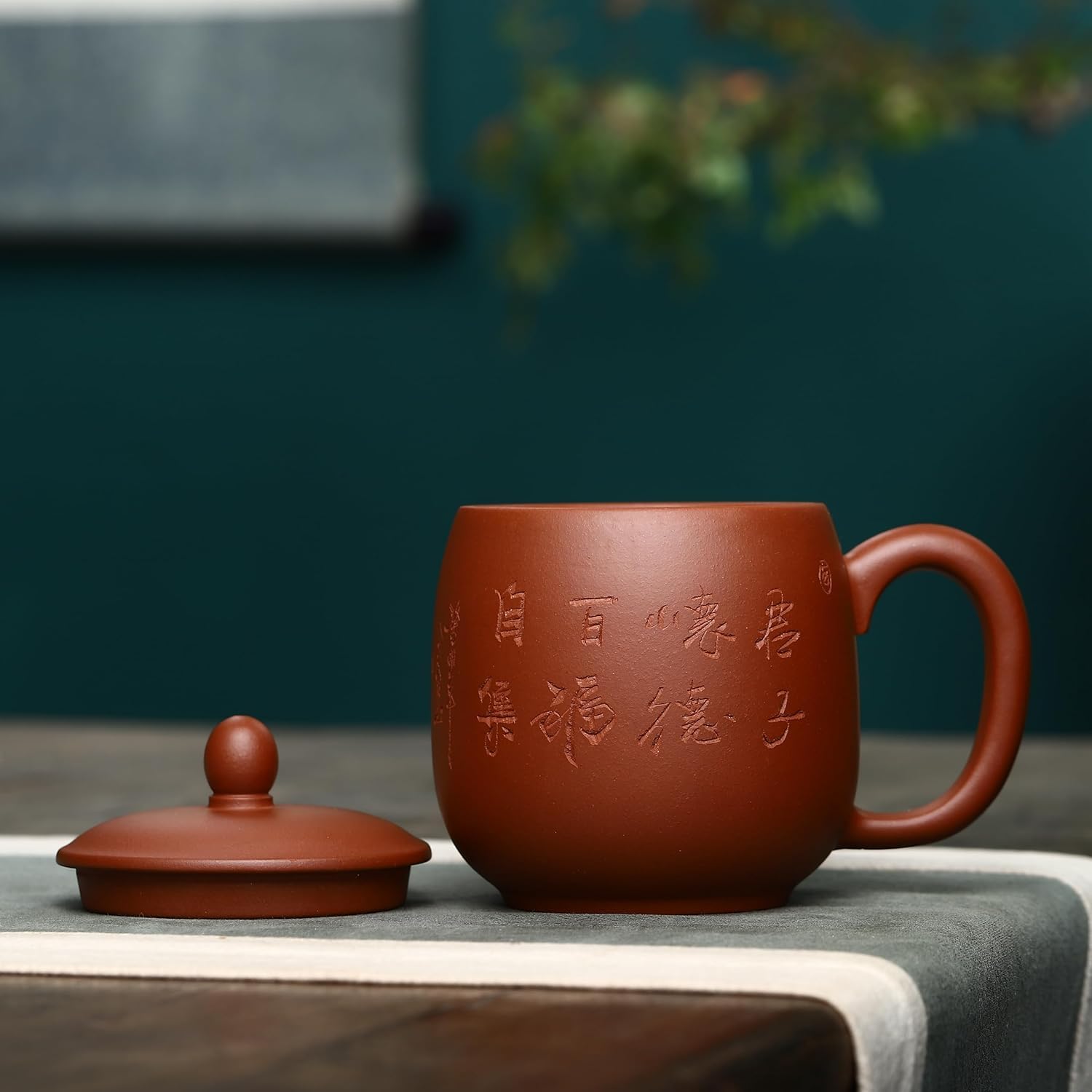 SILINE Zisha Teacup 13.5 Oz, Chinese Yixing Genuine Purple Clay Tea Mug,Fine Handmade Tea Cup
