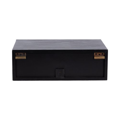 Kate and Laurel Ori Transitional Cane Rattan Floating Side Table with Pull-Out Storage Drawer, 18x13x6, Black