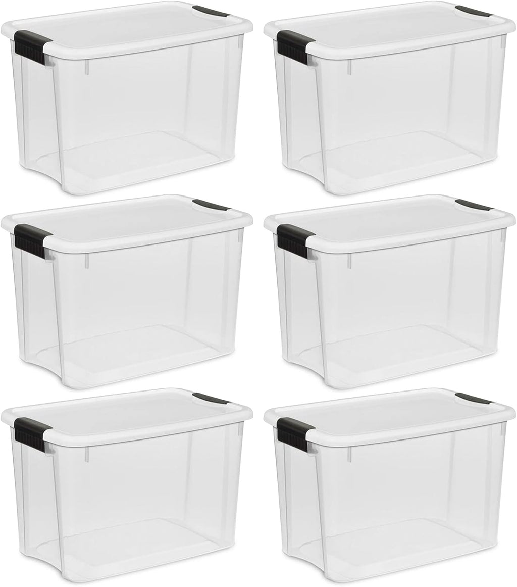 Sterilite Clear Plastic Storage Containers - Stackable 30 Quart & 18 Quart Bins with White Latching Lid | Organizing Solution (6 Pack)