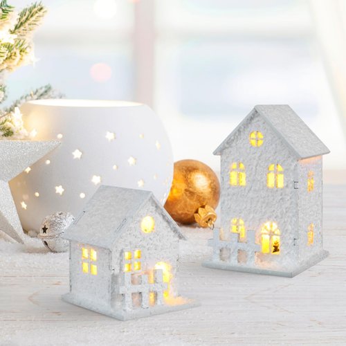 Garneck 3Pcs LED Christmas Village Set - Glowing Winter Houses with Snowflakes for Festive Decor