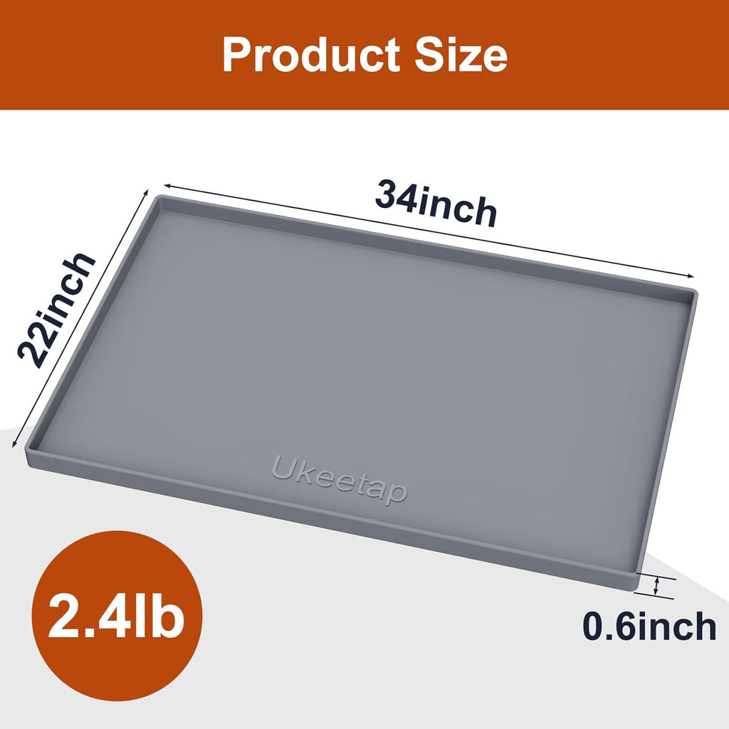 Ukeetap Extra Thick Silicone Mat - Waterproof Under Sink Mat for Kitchen & Bathroom | 34" x 22", Gray