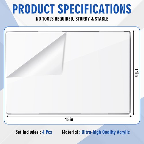 Thyle 4 Pcs Acrylic Replacement Shelf Cabinet Compatible with Detolf, Extra Accessories for Transparent Display Shelf 18 Lbs Load Capacity 11" x 15" x 1/3" Thick 8mm