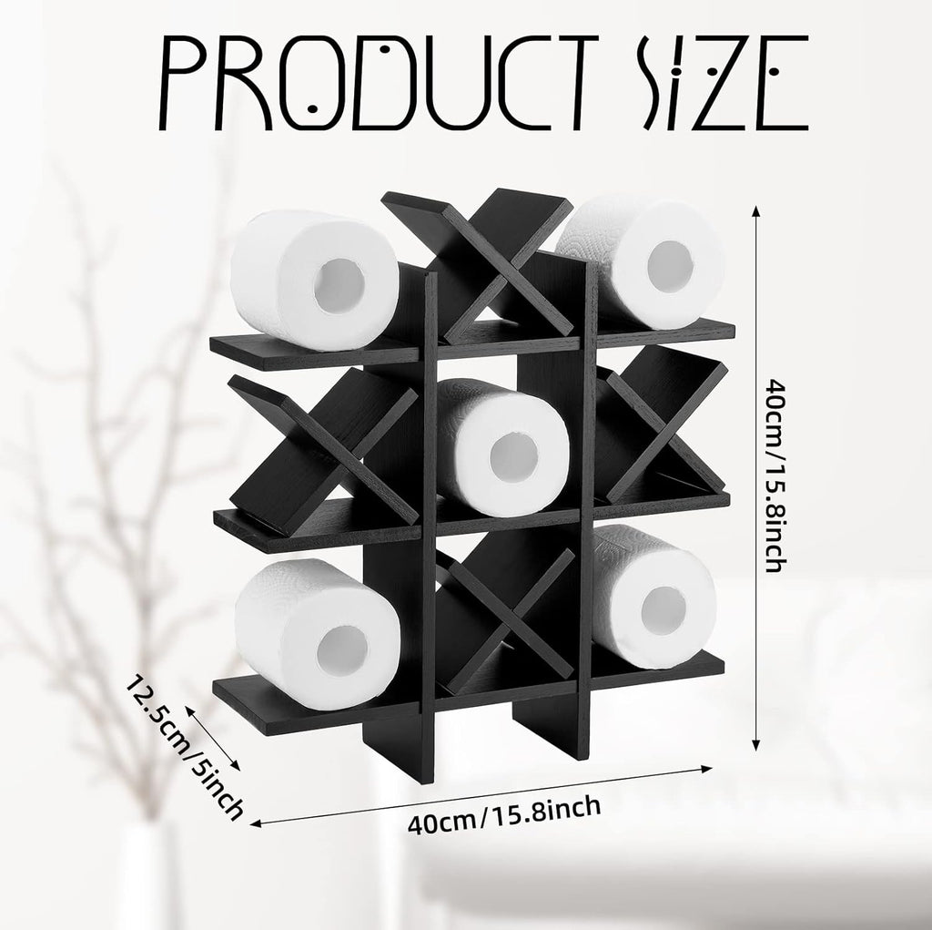 Weysat Rustic Wooden Tic Tac Toe Toilet Paper Holder - Freestanding & Wall Mounted Bathroom Decor