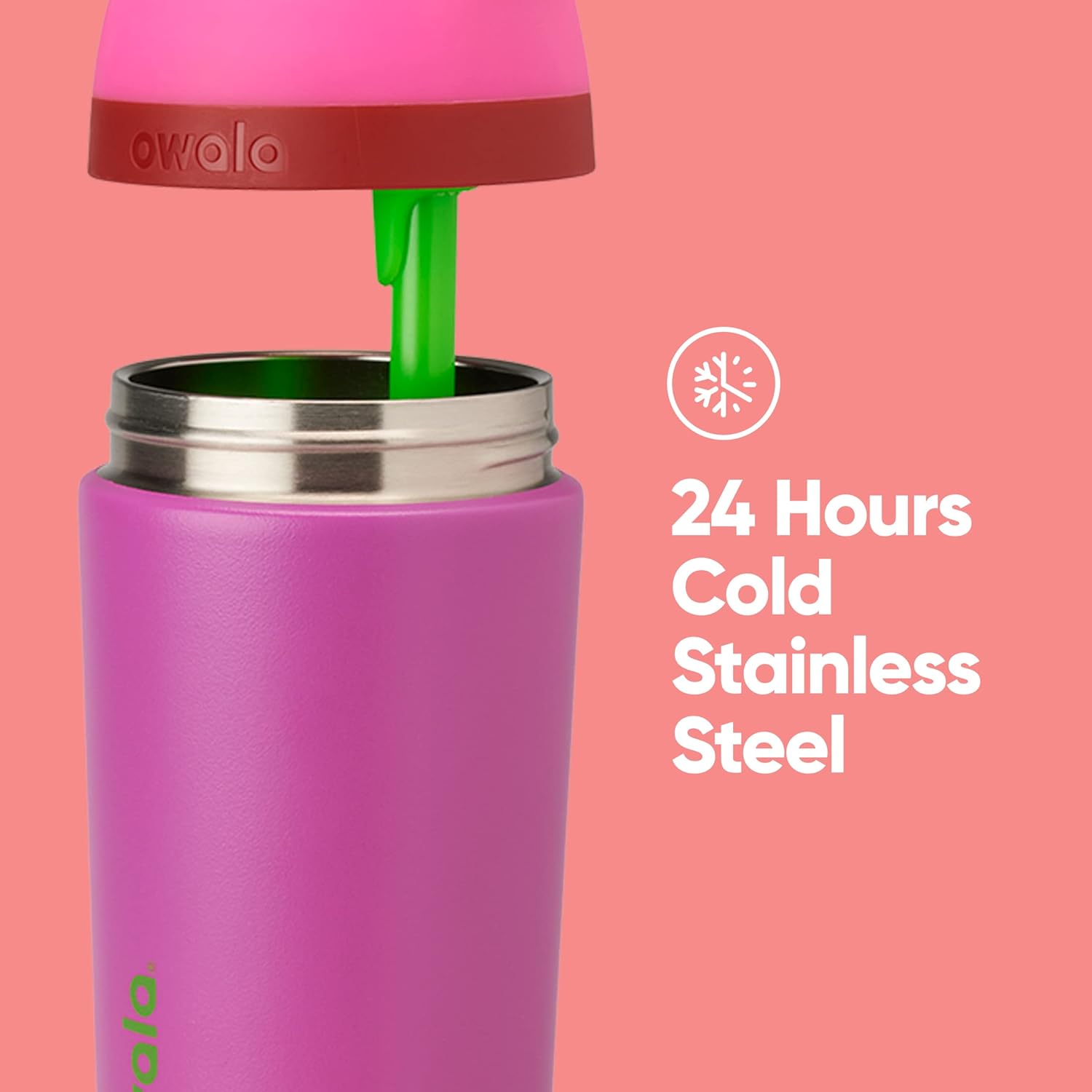 Owala Kids Water Bottle - Insulated Stainless Steel with Straw & Locking Lid | 14-Ounce, Pink/Purple