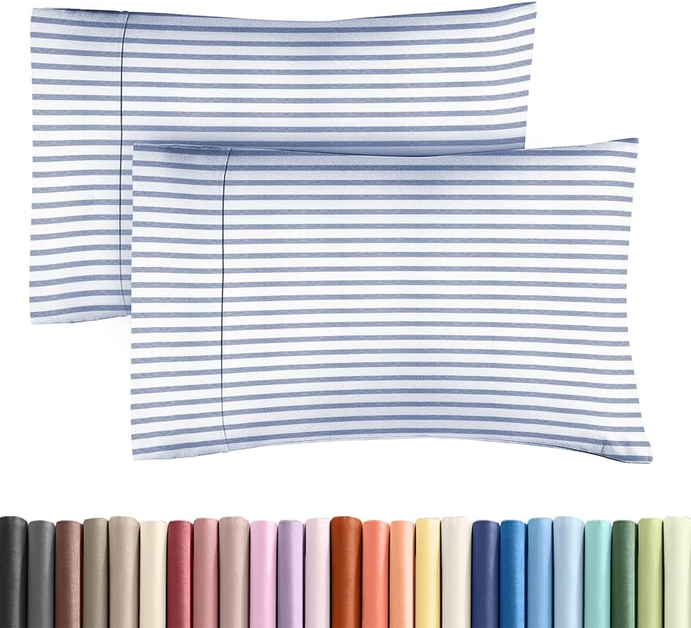 Standard Pillow Cases by [Brand Name] - Ultra-Soft Hotel Quality | Comfy, Wrinkle-Free, Stain & Fade Resistant - Blue Stripes, Set of 2