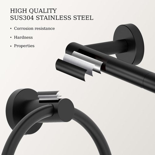 Evolvegoods Matte Black Toilet Paper Holder Wall Mount & Towel Holder, Bathroom Hardware Set-SUS304 Stainless Steel Double Post Pivoting Tissue Roll Holder and Hand Towel Ring Set for Bathroom, RV