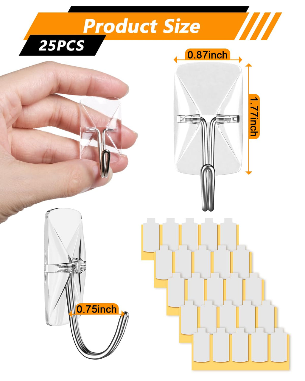 (ApeBest) Wire Toggle Hooks with Adhesive Strips: 25 Pack Small Clear Damage Free Hanging Hook - Waterproof Sticky Utility Removable Mini Wall Hooks for Key Dorm Kitchen Home Office Christmas Decor