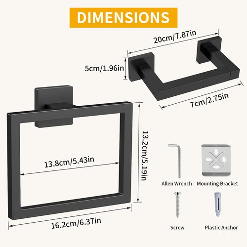 Toilet Paper Holder Wall Mount, Stainless Steel Hand Towel Holder and Tissue Roll Toilet Paper Holder Set for Bathroom, RV, Kitchen, Matte Black Bathroom Accessories Hardware Set