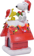Mark Feldstein Peanuts Snoopy's Dog House Figurine - LED Christmas Lights, Red, 7.5 Inch