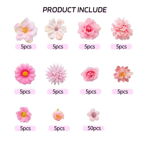 CIPOWM 100Pcs Mini Faux Flower Heads Pink Artificial Flower Heads Small Silk Flower Fake Peony Daisy Flowers for Craft Garland Wedding Party Supply Home Decoration